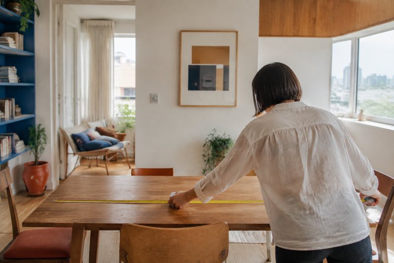 Checking the real footprint of a dining table before judging it from a product page.