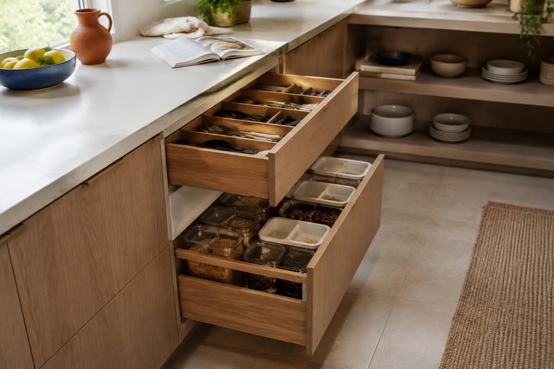 Good kitchen storage begins with the things reached for every day.